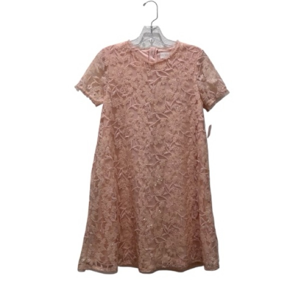 NWT BCBG Girls’ Peachy Pink Lace Short Sleeve Floral Spring Easter Dress sz 16
